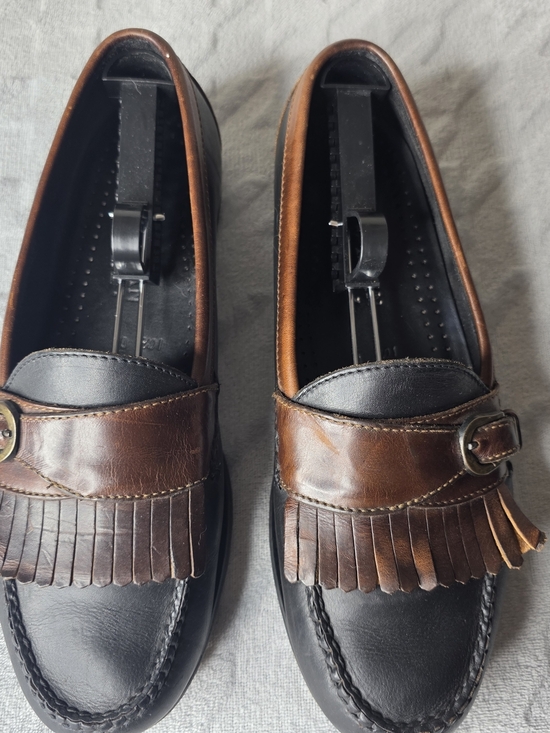 Cole Haan Black and Brown Kiltie Loafers with Buckle main image 8